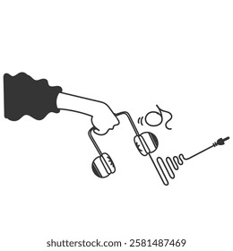 cartoon doodle hand holding headset music illustration