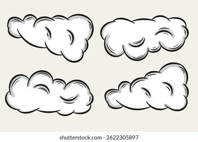 Cartoon Doodle Hand-Drawing Clouds Collection.Vector Illustration