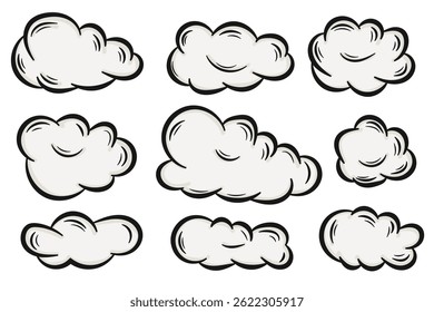 Cartoon Doodle Hand-Drawing Clouds Collection.Vector Illustration