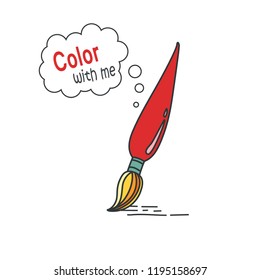 Cartoon doodle handdrawn vector brush icon, school illustration - education icon with quote color with me