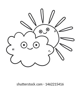 Cartoon doodle happy cloud and sun. Friendship. Weather logo. Vector illustration. 