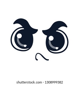 Cartoon doodle happy face expression, emotion. Hand drawn line funny emoticon. Vector outline illustration in kawaii childlike manga cartoon style. Isolated on white background