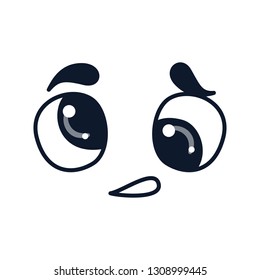 Cartoon doodle happy face expression, emotion. Hand drawn line funny emoticon. Vector outline illustration in kawaii childlike manga cartoon style. Isolated on white background