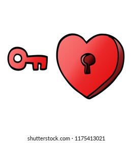 cartoon doodle heart and key