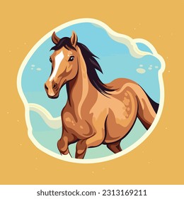 Caricatura, caballo de garabatos. 2d ilustración vectorial para emblema, placa, insignia, postal
