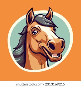 Cartoon, doodle horse. 2d vector illustration for emblem, badge, insignia, postcard
