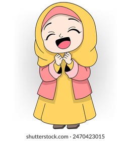 Cartoon doodle Humans must maintain and care for their health, Muslim girls are living happily because they are healthy