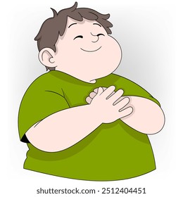 cartoon doodle illustration about love yourself as you are, fat boy accepts and loves himself