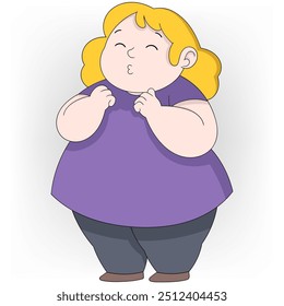 cartoon doodle illustration about love yourself as you are, fat girl enjoys self love