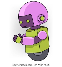cartoon doodle illustration of advanced technology to help peoples work, a robot with wheels as legs can walk deftly