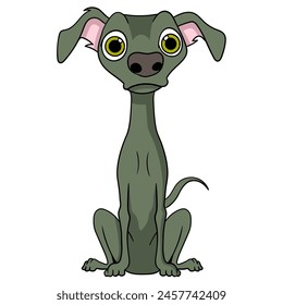 Cartoon doodle illustration of animals acting funny, a skinny dog ​​with big eyes is making a funny face