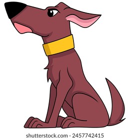 Cartoon doodle illustration of animals acting funny, skinny brown dog pet guarding the house