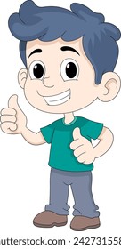 cartoon doodle illustration of approval, boy with a happy face showing a thumbs up, creative drawing 