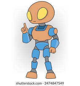 cartoon doodle illustration of artificial intelligence technology that is able to solve questions, a big-eyed robot is standing giving an explanation