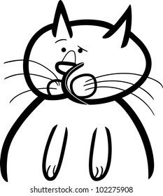 cartoon doodle illustration of cat or kitten for coloring book