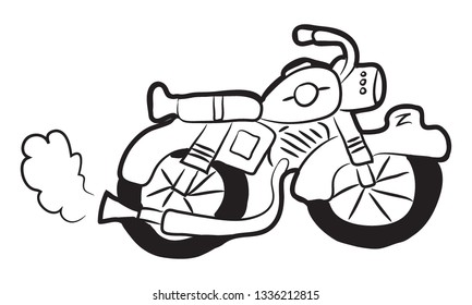 Cartoon doodle illustration of cute retro motorcycle or classic motorbike for coloring book, t-shirt print design, greeting card