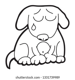 Cartoon doodle illustration of cute sad dog or puppy for coloring book, t-shirt print design, greeting card