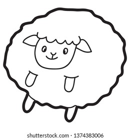 Cartoon doodle illustration of cute sheep, lamb for coloring book, t-shirt print design, greeting card