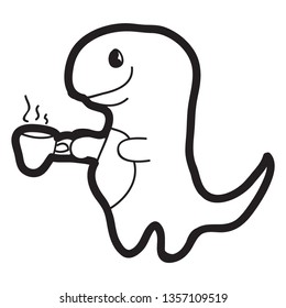 Cartoon doodle illustration of dinosaurs Tea-Rex for coloring book, t-shirt print design, greeting card