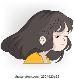 cartoon doodle illustration of a girl's head showing a bored expression