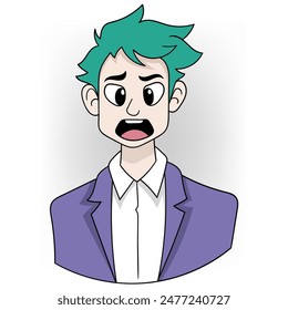 Cartoon doodle illustration of high work intensity triggering excessive emotionality, businessman showing an angry expression