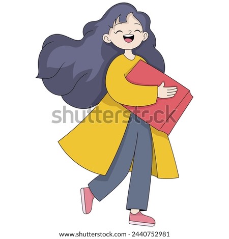 cartoon doodle illustration of people's daily activities, payday, women ready to buy shopping discounts at the market, creative drawing 