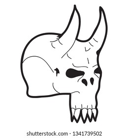 Cartoon doodle illustration of skull devil, demon for coloring book, t-shirt print design, greeting card