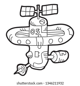 Cartoon doodle illustration of space satellite or spaceship for coloring book, t-shirt print design, greeting card