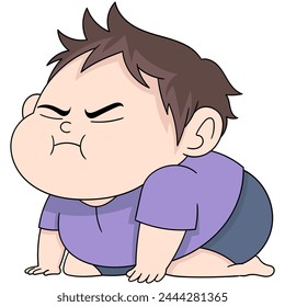 cartoon doodle image of people's behavior, a fat baby boy is crawling showing an annoyed facial expression