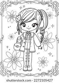 Caricatura doodle kawaii página de color anime linda ilustración clipart personaje chibi manga línea de dibujo arte descarga gratuita