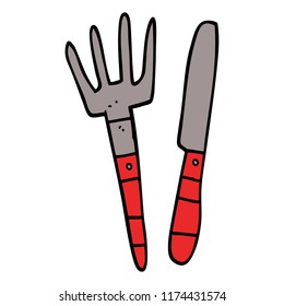 cuchillo y tenedor de doodle de dibujos animados