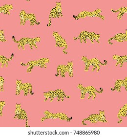 cartoon doodle leopard animal seamless pattern