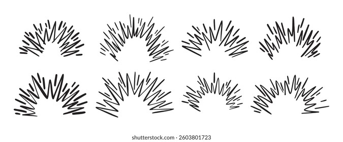 Cartoon doodle line hand drawn boom effect set. comic bomb explosion. energy hit, crash with sparks. Power action elements . Vector illustration