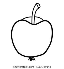 Cartoon doodle linear apple isolated on white background. Vector illustration. 