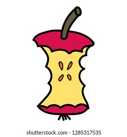 Cartoon doodle linear apple stub isolated on white background. Vector illustration.  