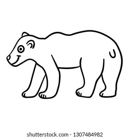 Cartoon doodle linear bear isolated on white background. Vector illustration.