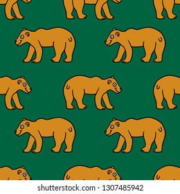 Cartoon doodle linear bear seamless pattern. Cute animal background. Vector illustration.