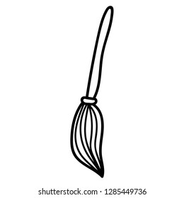Cartoon doodle linear broom, brush isolated on white background. Vector illustration.  
