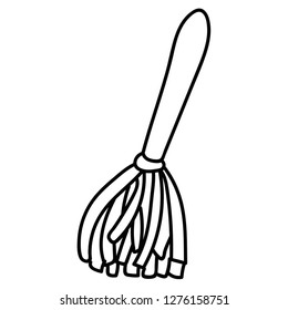 Cartoon doodle linear broom isolated on white background. Vector illustration. 