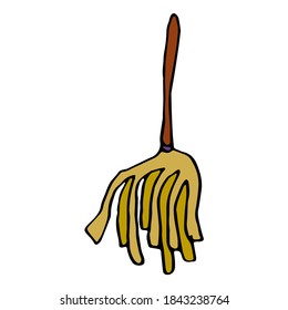 Cartoon doodle linear broom isolated on white background. Vector illustration. 
