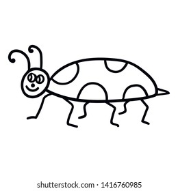 Cartoon doodle linear bug isolated on white background. Vector illustration.   