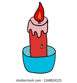Cartoon doodle linear candle isolated on white background. Vector illus 