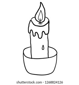 Cartoon doodle linear candle isolated on white background. Vector illus 