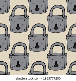 El doodle de dibujos animados cierra el candado lineal sin problemas. Antecedentes del concepto de seguridad. 