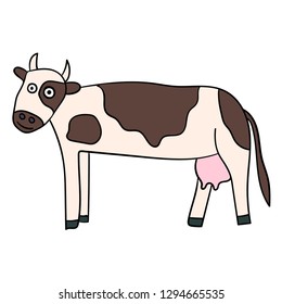Cartoon doodle linear cow isolated on white background. Vector illustration.