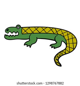 Cartoon doodle linear crocodile isolated on white background. Vector illustration.  