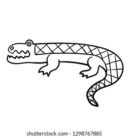 Cartoon doodle linear crocodile isolated on white background. Vector illustration. 