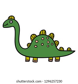 Cartoon doodle linear dinosaur, stegosaurus isolated on white background. Vector illustration. 