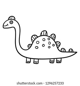 Cartoon doodle linear dinosaur, stegosaurus isolated on white background. Vector illustration. 