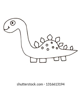 Cartoon doodle linear dinosaur, stegosaurus isolated on white background. Vector illustration.  